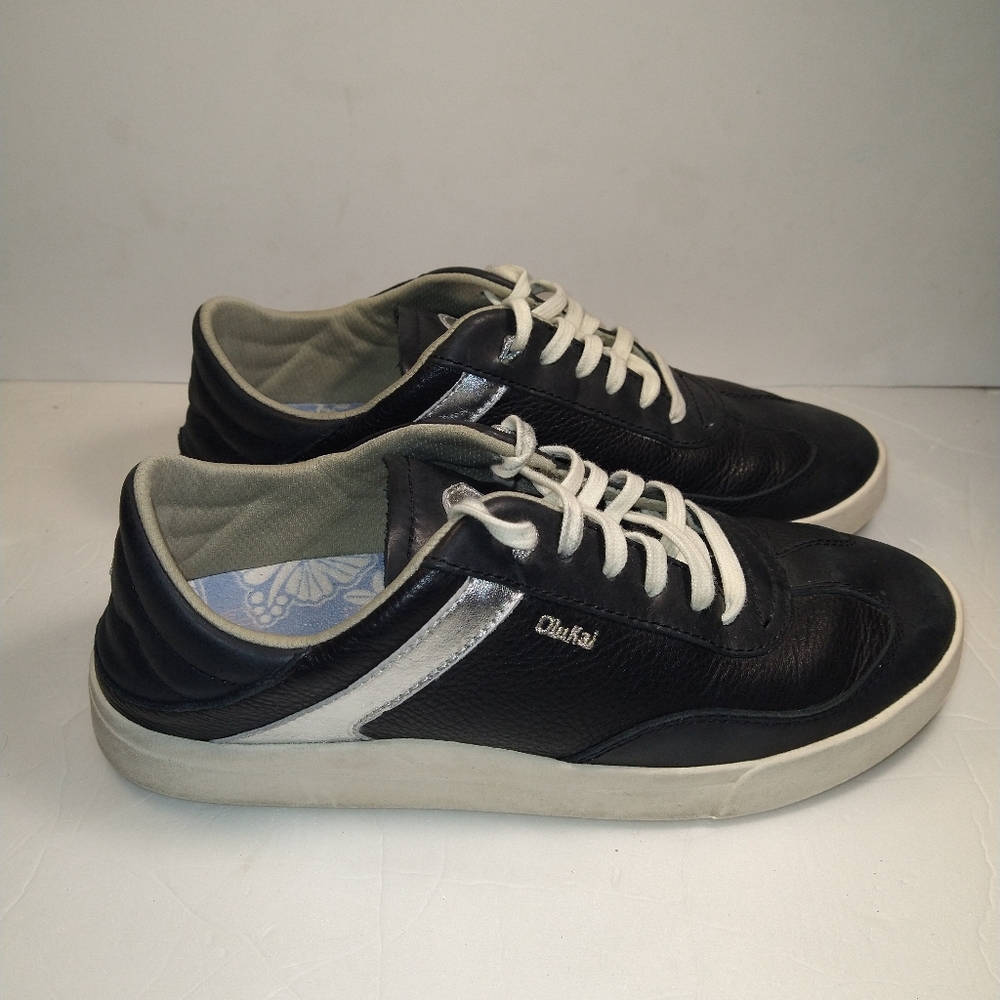 OluKai Ha'upu Black Leather Comfort Sneakers Shoes Women's sz 9.5.